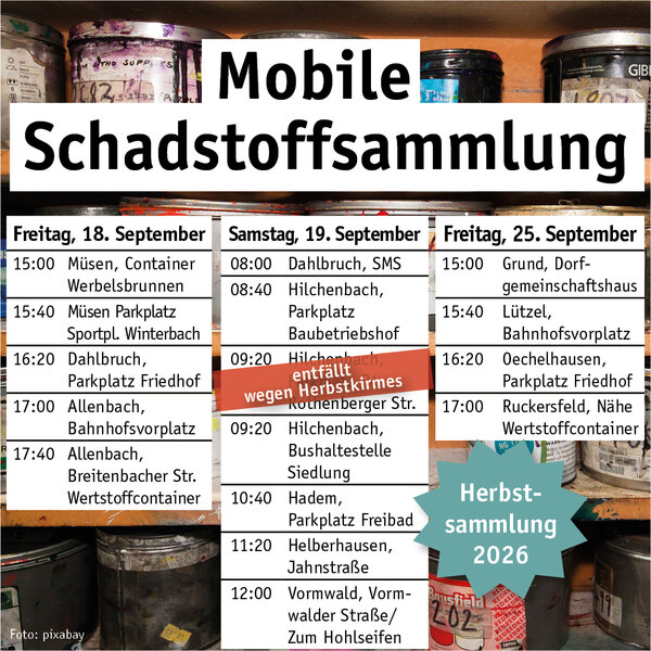 Mobile Schadstoffsammlung Herbst 2026